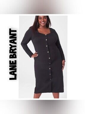 Lane Bryant Brown Long-Sleeve Maxi Dress with Gold Heart Buttons Retail $99.00